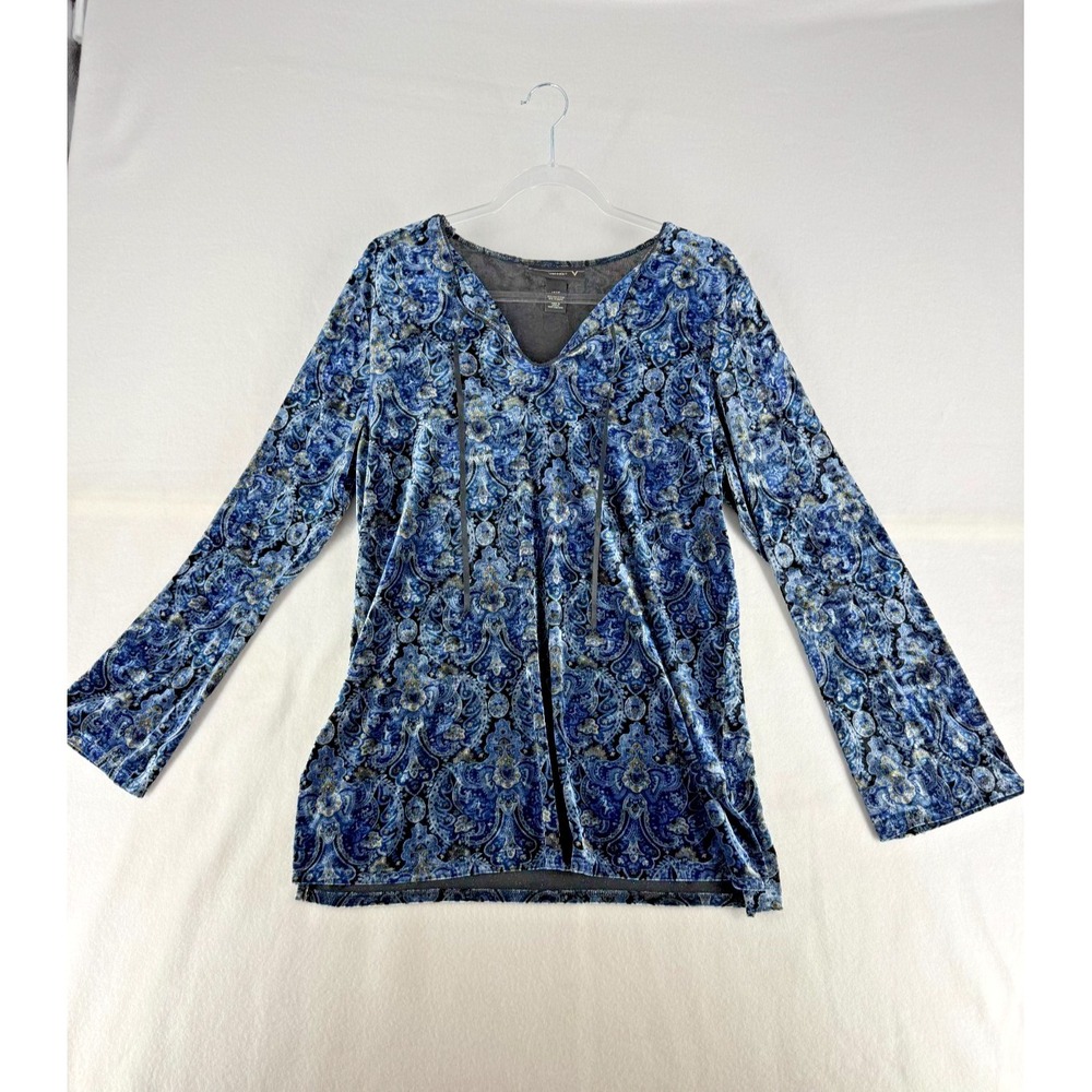 Venezia V-Neck Blouse Size 14/16 Blue Paisley Velvet Artcore Funky Phoebe Buffay